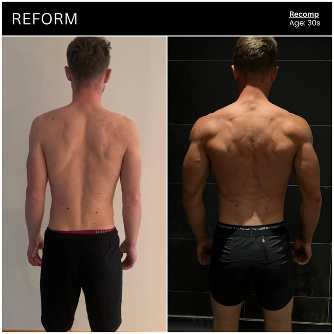 Client body transformation, side view progress.