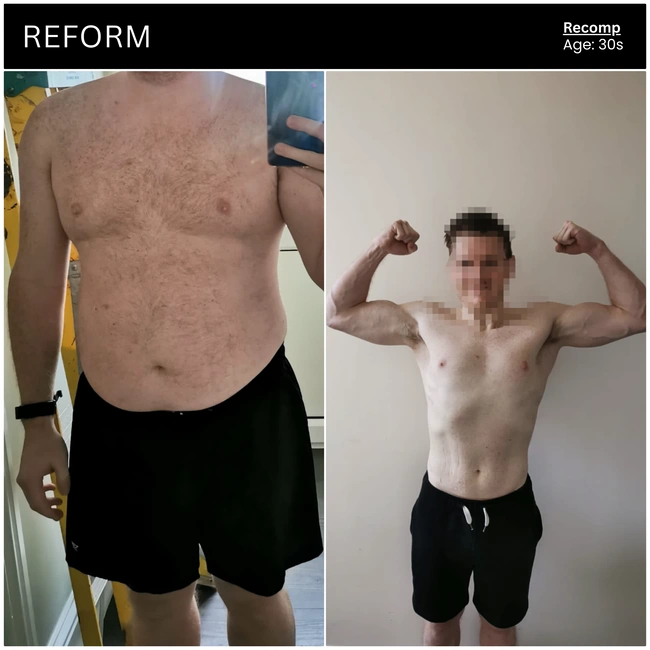 Client body transformation, before and after.