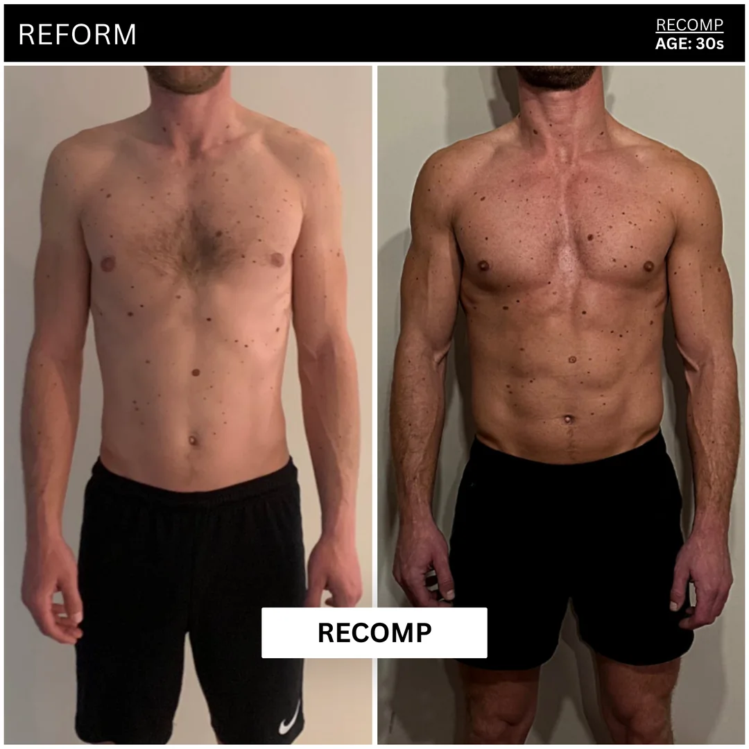 Client body transformation, side view progress.