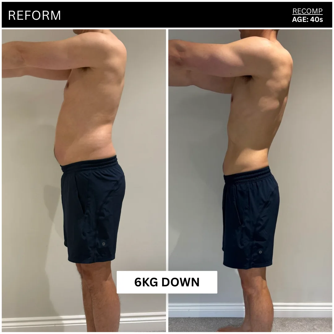 Client body transformation, before and after.