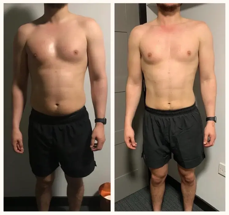 Client body transformation, side view progress.