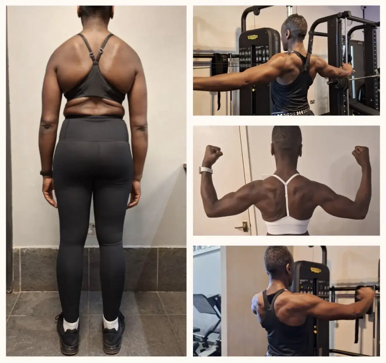Client body transformation, back view before and after.